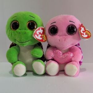 Ty Plush Turtle Duo - Green & Pink with Glitter Eyes